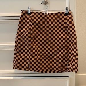 Checkered print brown and tan skirt